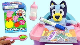 Disney Junior Bluey Eats Healthy Meal Time & Kids Learning with Peppa Pig Imagine Ink Coloring Book!