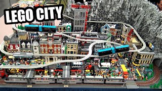 Giant LEGO Modular Train City with Mountain Tunnel