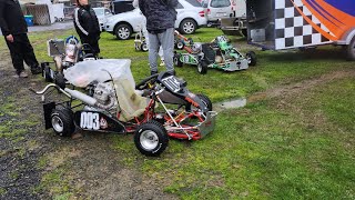 Dunedin grass kart club racing on the seal. Mosgiel New Zealand Kart track. 23.7.23 lifan 200cc