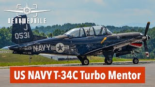 US Navy Beech T-34C Turbo Mentor Arrival, Refuel, Startup \u0026 Departure at Tri-Cities Airport 13Aug24