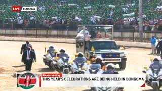 President Ruto's arrival at Masinde Muliro stadium for Madaraka Day celebrations