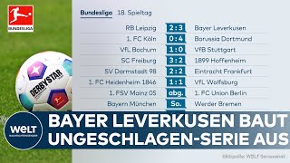 BUNDESLIGA: Tabellenführer Bayer Leverkusen feiert in Leipzig späten Sieg | Ergebnisse 18. Spieltag