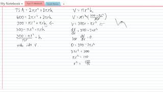 Optimisation 3 - Maximum volume of a cylinder
