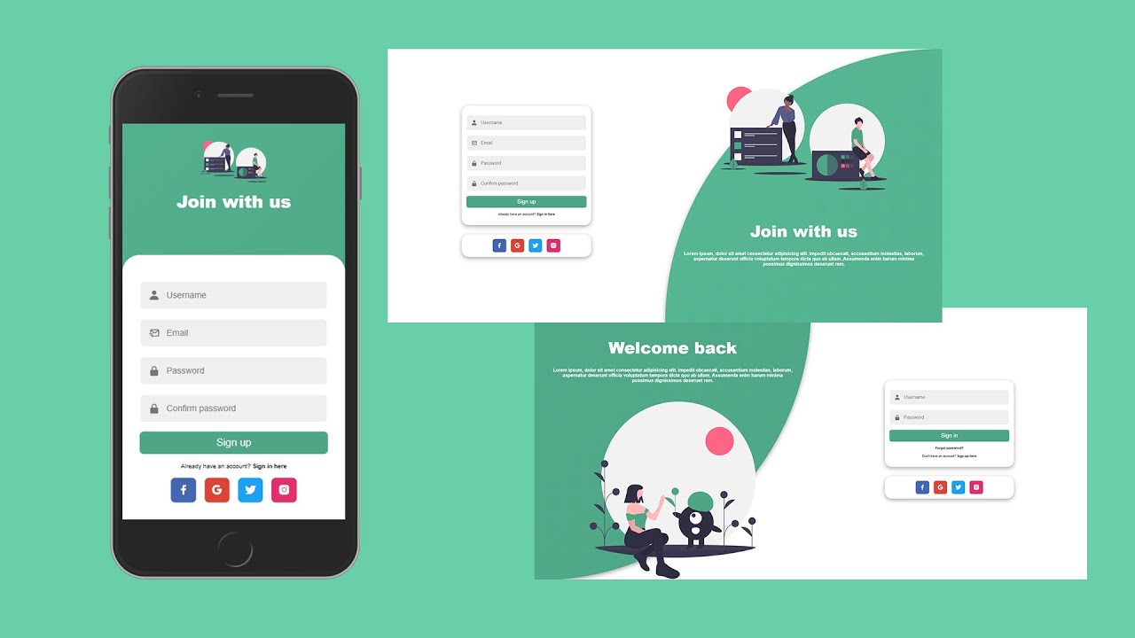How To Make Responsive Login And Registration Form With Animation Using ...