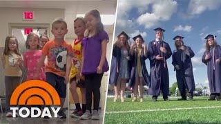 Kindergarteners ‘jump’ into high school graduation in sweet