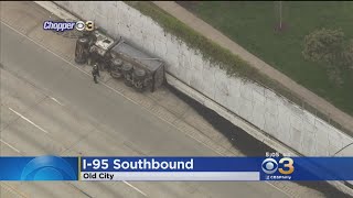 Overturned Dump Truck Causes Traffic Mess On I-95 In Philadelphia