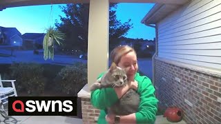 Doorbell cam captures emotional moment cat owner is reunited with lost pet | SWNS
