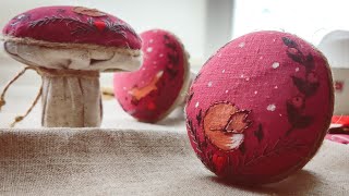 Вышиваю на грибах 🍄 Льняные мухоморы с ручной росписью и вышивкой. DIY Процесс