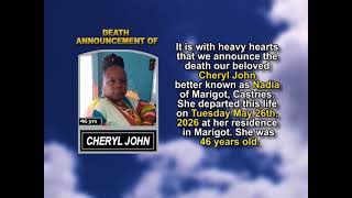 Cheryl John ~ Short Obituary