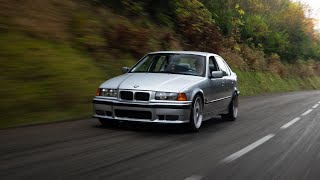 Stock bmw e36 drifting in French closed mountains roads