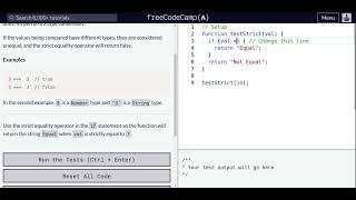 Lesson 61 | Basic JavaScript | Comparison with the Strict Equality Operator