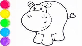 How To Draw and how to Paint a Hippo funny story and coloring for Kids