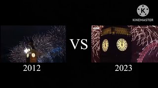 (MY MOST POPULAR VIDEO!) - BBC London New Year Fireworks 2012 VS 2023.