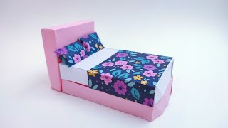 Easy Origami Bed | origami dollhouse bedroom | DIY MINI PAPER BED | doll house bed