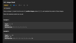 Leetcode 343. Integer Break Solution