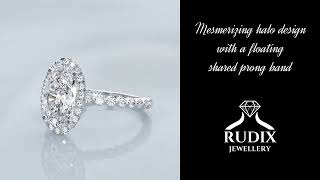 2 Carat Oval Lab-Grown Diamond Halo Ring | Floating Shared Prong Band