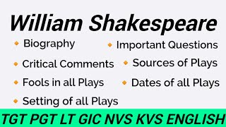 William Shakespeare Biography || Critical Comments ||William Shakespeare Plays Sources ||