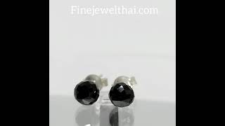 Finejewelthai-ต่างหูนิล-นิลแท้-ต่างหูเงินแท้-Black Spinel-Silver-Ring-Birthstone-E1032on