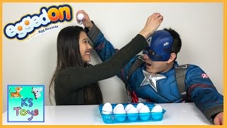 EGGED ON Egg Roulette Challenge Family Fun Game for Kids SOUR CANDY Egg Surprise Captain America