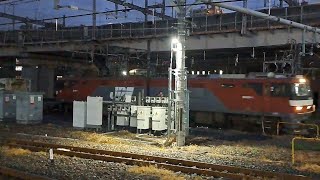 《ジョイント音最高！》JR貨物EH500 1[仙貨](トップナンバー・JRFマーク付き)+コキ20両が大宮駅10番線を通過(3057レ・コンテナ輸送) 2023/10/10