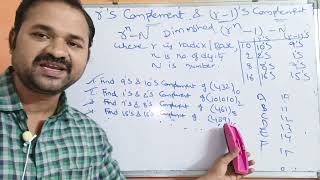 r's and (r-1)'s complement | 1's | 2's | 9's | 10's | 7's | 8's | 15's | 16's | DLD | CO | STLD |DE