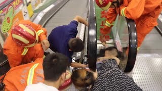 Firefighters rescue boy with hand stuck in moving escalator in S China