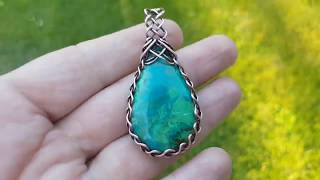 Copper Wire Wrapped Chrysocolla Pendant by DeeArtist, 2020