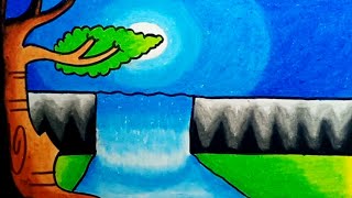 How To Draw Night Scenery With Oil Pastels |Drawing Night Easy Scenery