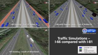 VDOT: Symulacja ruchu — I-66 w porównaniu z I-81 na wschód od Nutley