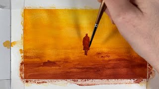 Painting Orange Monochrome Scene from Blade Runner 2049 in Watercolor