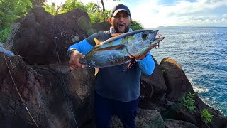 TUNA OFF THE ROCKS!!! IN THE CARIBBEAN!!! Once In A Lifetime Catch Fishing From Shore!!!