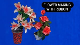 HOW TO MAKE A FLOWER WITH RIBBON \\ SIMPLE FLOWER MAKING AT HOME \\DIY HOW TO MAKE A FLOWER