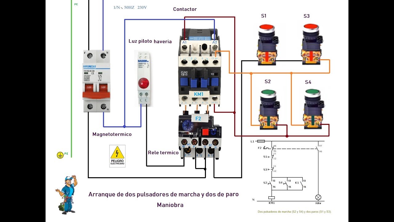 Arranque De Dos Pulsadores De Marcha Y Dos De Paro Maniobra - YouTube