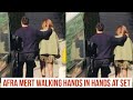 Mert Ramazan Demir and Afra Saraçoğlu Walking Hands in Hands at Set