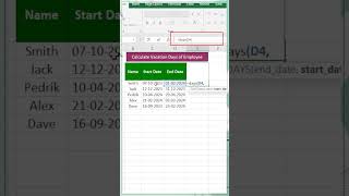 Calculate Total Vacation Days of Employee👍| #54 Excel Trick | #shorts #youtubeshorts #excel
