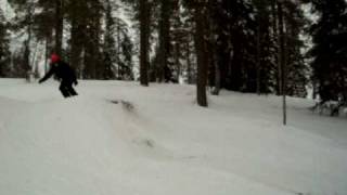 My second day snowboarding doing a jump and falling! Ruka, Finland