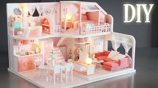 DIY Miniature Dollhouse Kit || Pinellia Time - Pink Apartment - Relaxing Satisfying Video
