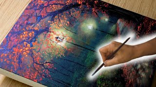 Idea to Paint an illuminated Tree / Acrylic painting Landscape step by step to train