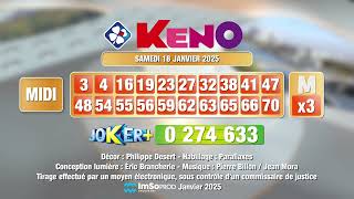 Tirage du midi Keno® du 18 janvier 2025 - Résultat officiel - FDJ