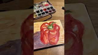 Adding final touches to the red pepper 🌶️ watercolor sketch 👻. See final result. #watercoloreffect