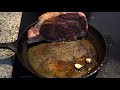 asmr ribeye steak cooking on cast iron no talking 4k video