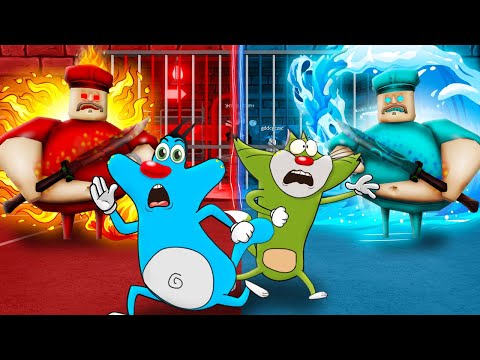 Roblox Oggy escapa de la prisión de Fire Barry y Water Barry con Jack