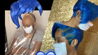 How to do a 28 Piece Quick Weave w/ Frontal 💙 Blue Hair!! Very Detailed