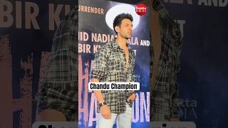 Loudest cheer for #chanduchampion aka #kartikaaryan as he arrives for his movie screening