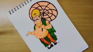 Mahabali | How to draw and color Maveli | Sketch | Easy step by step | Happy onam | Quick drawing