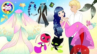 Paper Dolls MIRACULOUS Ladybug and Cat Noir pretend Play Costumes for Mermaid Cartoons & Crafts