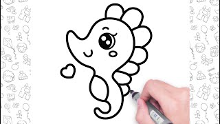 How to Draw a Cute Seahorse | Dessin facile pour les enfants | Bolalar uchun oson chizish | 孩子們的簡單繪畫