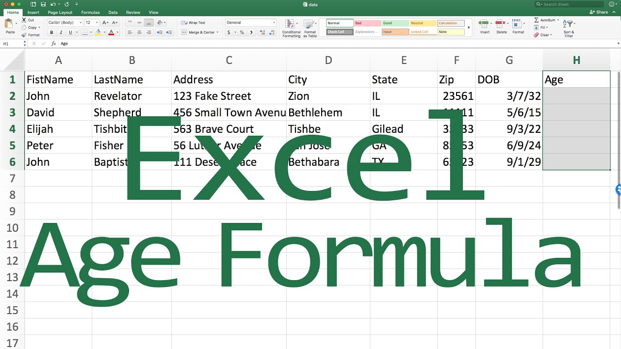 Age Formula For Microsoft Excel - YouTube