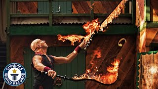 Flaming Whip Crack Juggling - Guinness World Records