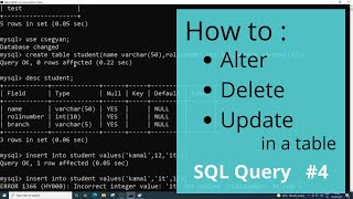 Update, Alter and Delete query in SQL | MySQL beginners commands (Hindi) #4